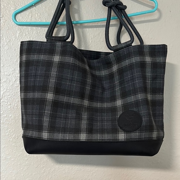 Plaid Tote Bag with Black Accents - Picture 1 of 6